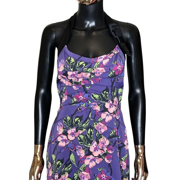 Karen Millen Purple Floral Halter Dress US 10 NWT - Picture 5 of 14